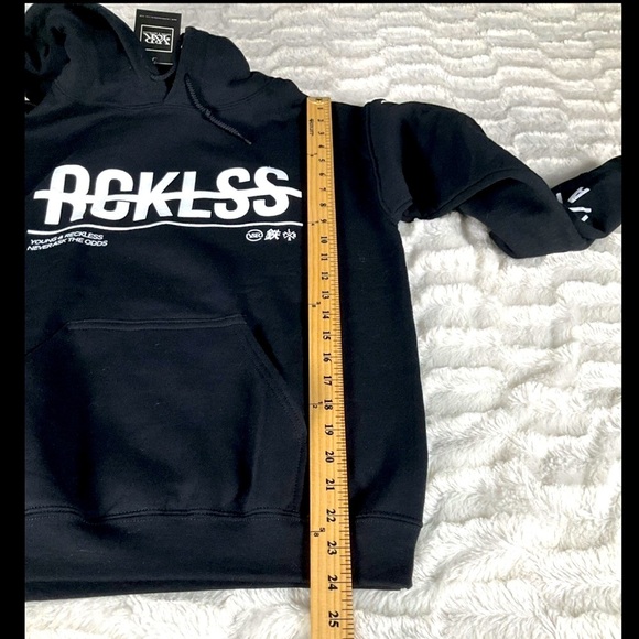 Womens Young & Reckless X Small Black Hoodie Graphic Kangaroo Pocket Sweatshirt - Picture 10 of 11